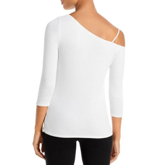 Theory Asymmetric-Strap Stretch Ribbed Tee, Compact Rib, White - Picture 2 of 2